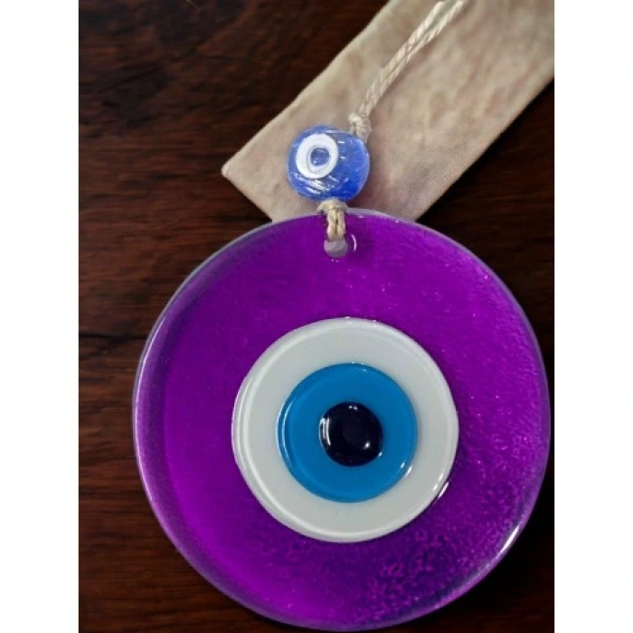 HERŞEYTREND Şeffaf Mor Nazar Boncuklu Duvar Süsü 10 Cm Cam Duvar Dekoru