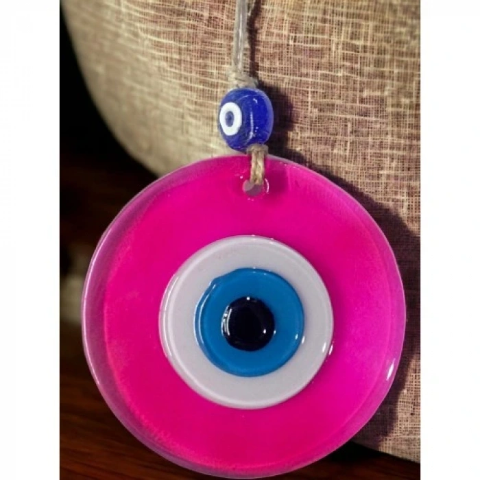 HERŞEYTREND Şeffaf Pembe Nazar Boncuklu Duvar Süsü 10 Cm Cam Duvar Dekoru