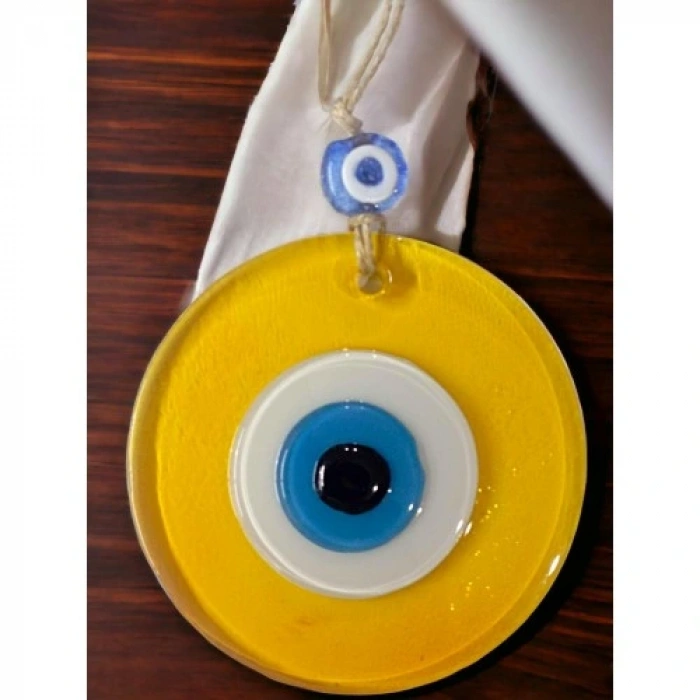 HERŞEYTREND Şeffaf Sarı Nazar Boncuklu Duvar Süsü 10 Cm Cam Duvar Dekoru