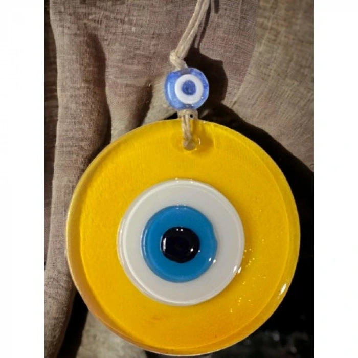 HERŞEYTREND Şeffaf Sarı Nazar Boncuklu Duvar Süsü 10 Cm Cam Duvar Dekoru