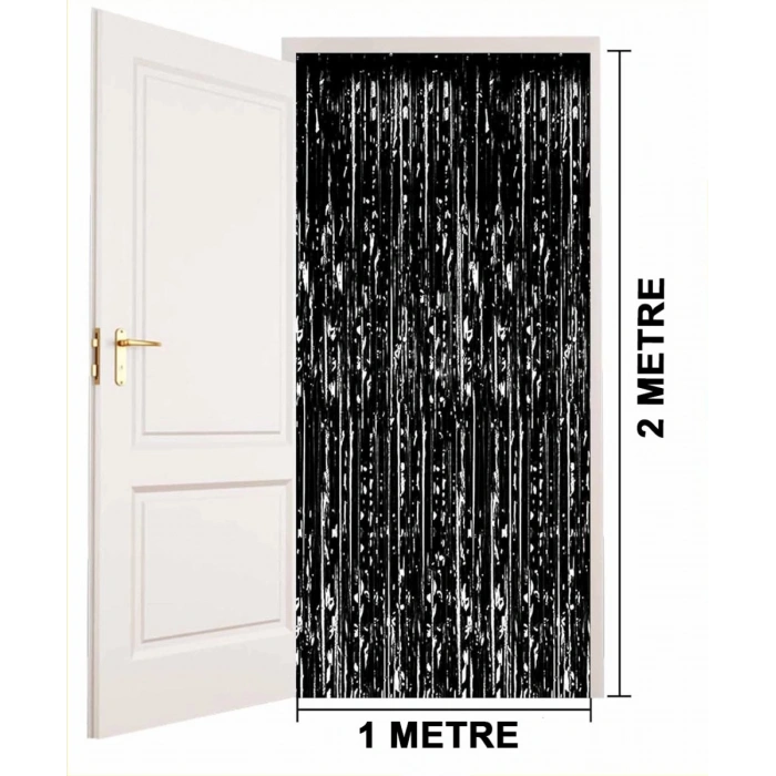 Siyah Renk Ekstra Metalize Parlak Saçaklı Arka Fon Perde İthal A Kalite 1x2 Metre