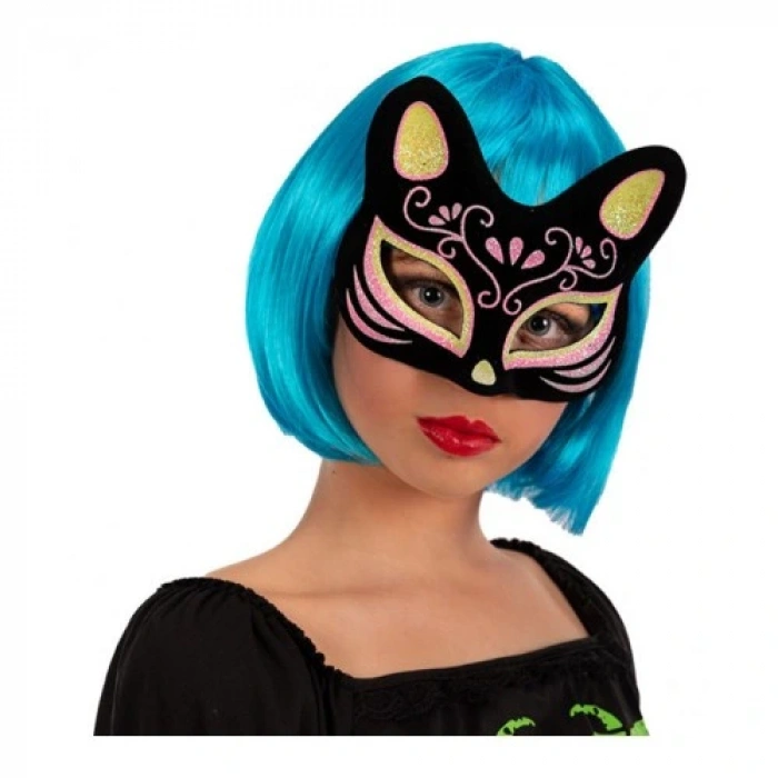 HERŞEYTREND Siyah Süet Sarı Pembe Simli Kedi Maskesi