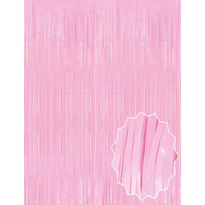 Soft Pembe Püsküllü Kapı Perdesi - Parti, Baby Shower, Cinsiyet Partisi 1x2 M