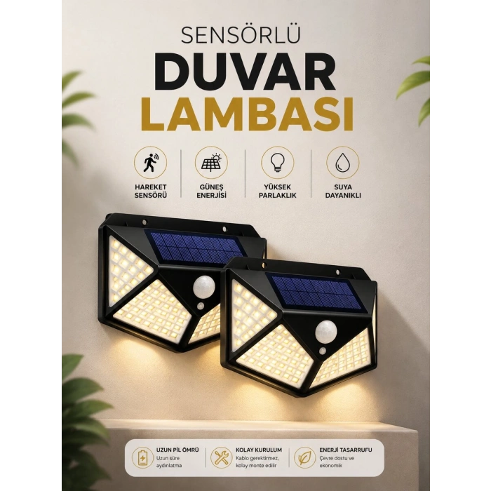 Solar Sensörlü Duvar Lambası Bahçe Lambaso Parlak Beyaz Işık Suya Dayanıklı