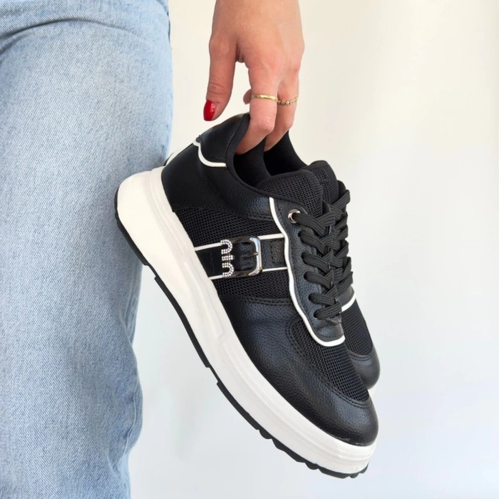 Tanwe Siyah Cilt Bağcıklı Spor Ayakkabı