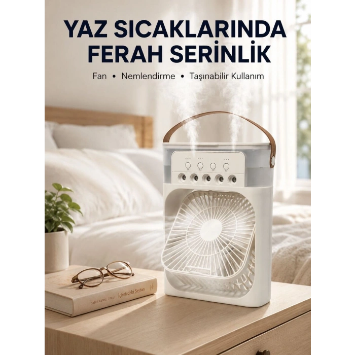 Taşınabilir 3ü 1 Arada Mini Fan | Nemlendirici + Soğutucu + Gece Lambası Yeni Nesil