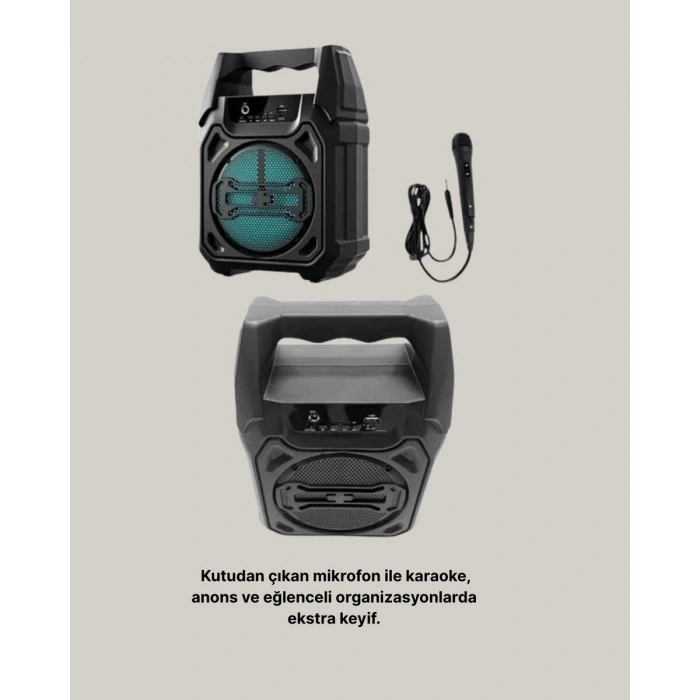 Taşınabilir 6.5” Bluetooth Hoparlör USB TF Kart Mikrofonlu Şarjlı Sistem