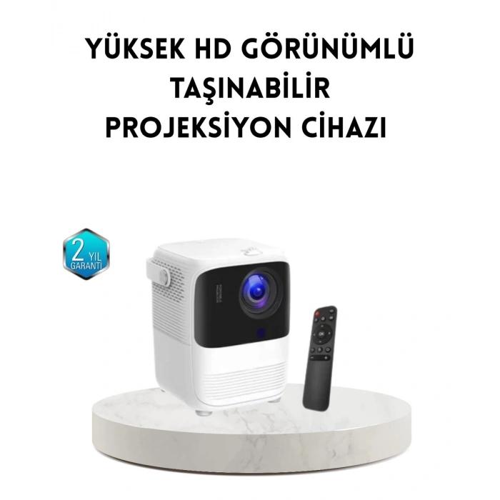 Taşınabilir Akıllı 1080P Projektör – 64GB Hafıza, 2GB RAM, Full HD Görüntü, Kumandalı