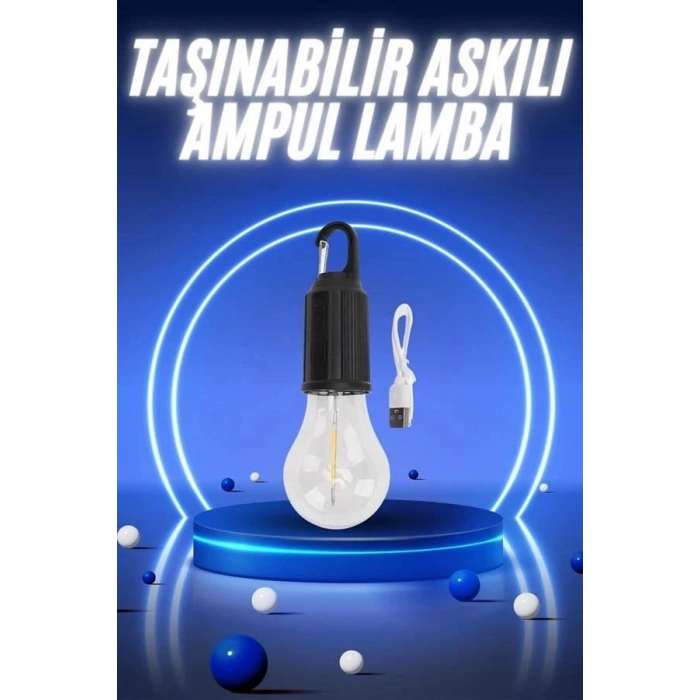 Taşınabilir Şarjlı Led Ampul Askılı Lamba Kamp Bahçe Lambası