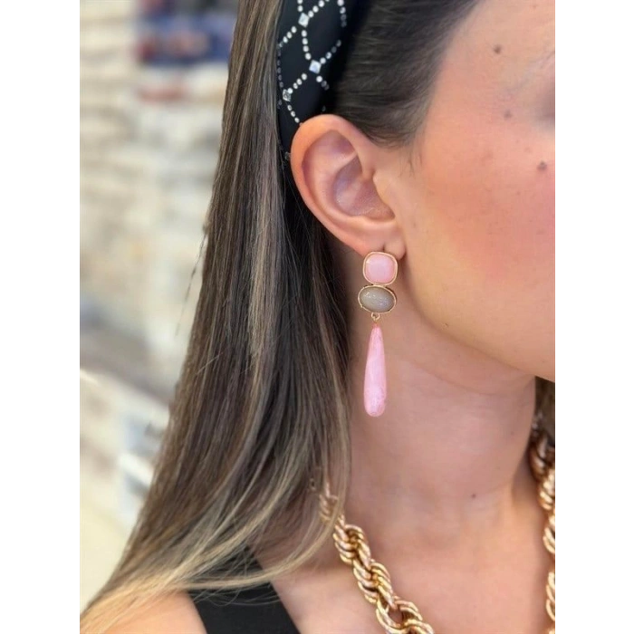 Taşlı Küpe - Pembe