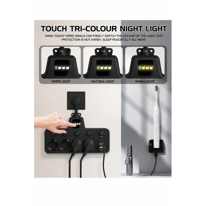 Termal Akım Korumalı 4’lü Duvar Tipi Priz 2x Usb 2x Type-c Çıkışlı Grup Priz Çoğaltıcı Siyah (2500w)
