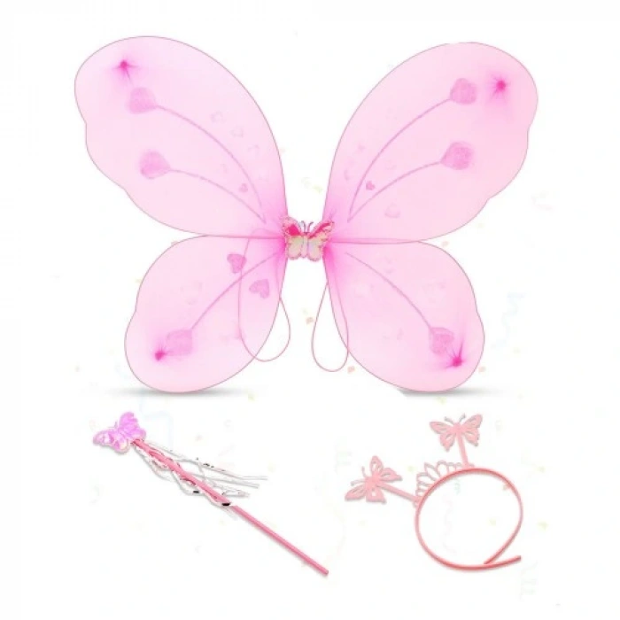 HERŞEYTREND Toz Pembe Kelebek Kanadı Tacı ve Sopası
