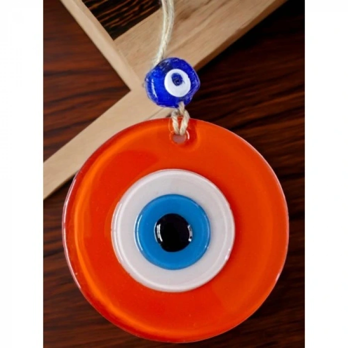 HERŞEYTREND Turuncu Nazar Boncuklu Duvar Süsü 10 Cm Cam Duvar Dekoru