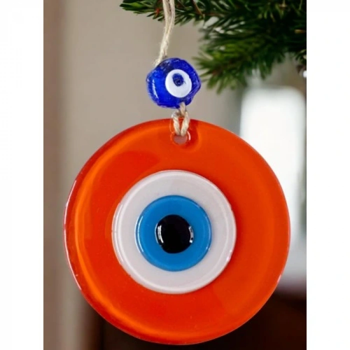 HERŞEYTREND Turuncu Nazar Boncuklu Duvar Süsü 10 Cm Cam Duvar Dekoru