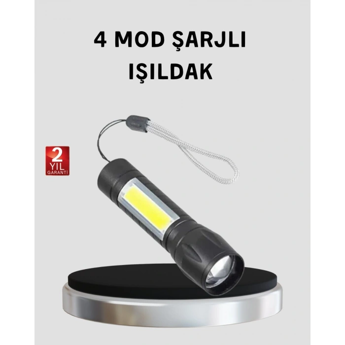 Ultra Dayanıklı 4 Mod Şarjlı Işıldak | Suya ve Darbeye Dayanıklı | 100.000 Saat LED Ömrü