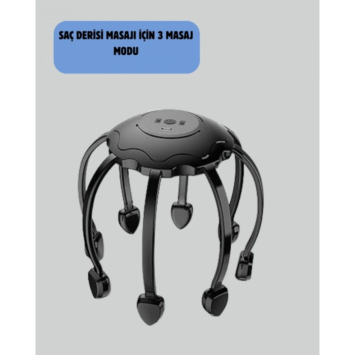 USB Şarjlı Kafa Masaj Aleti 3 Modlu 8 Başlıklı Stres Giderici