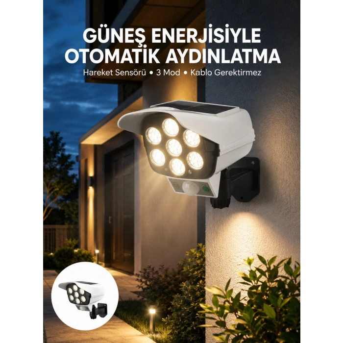 Uzaktan Kumandalı Güneş Enerjili LED Güvenlik Lambası Kamera Tipi Hareket Sensörlü Yeni Nesil