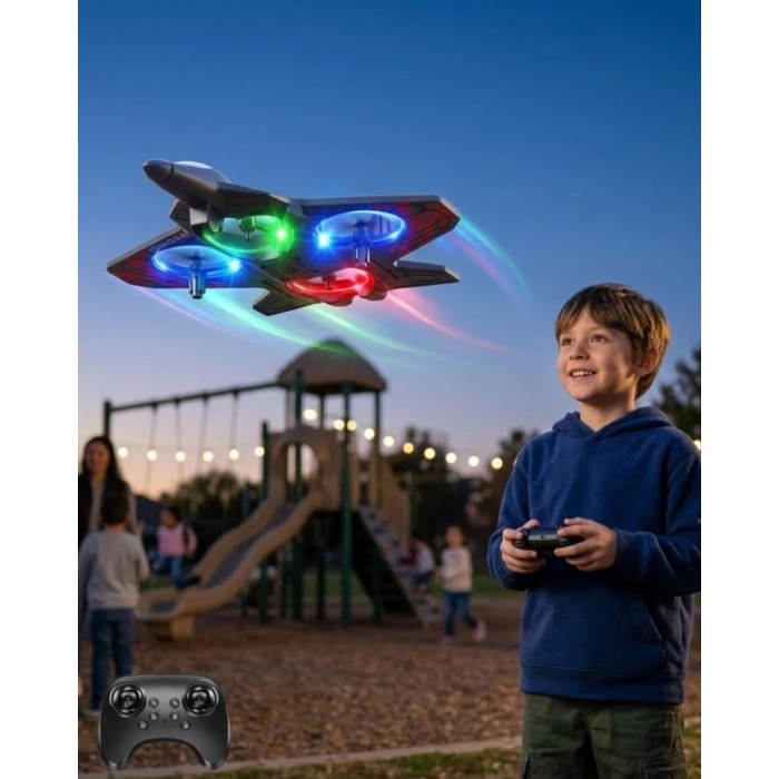 Uzaktan Kumandalı LED Işıklı Drone Uçak 360 Derece Dönüş Özellikli Oyuncak Drone