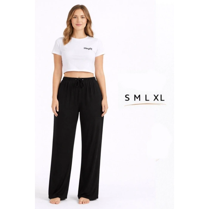 Viskon Pamuklu Kadın Siyah Pijama Pantolon - MG002 - Mudanis