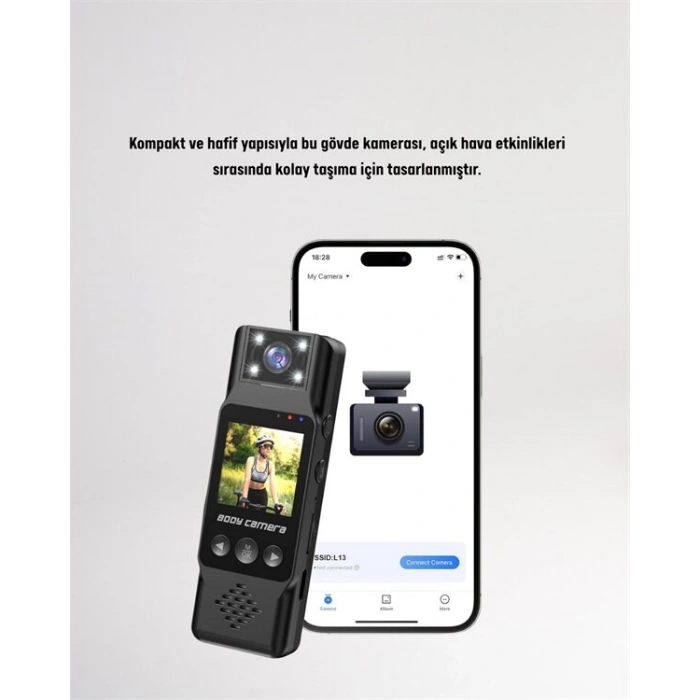 WiFi Destekli Mini Kamera – 180° Dönebilen Lens, 1080P Video, TFT Ekranlı