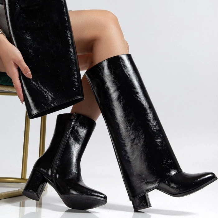 Wila Siyah Parlak Topuklu Tak Çıkar Çizme