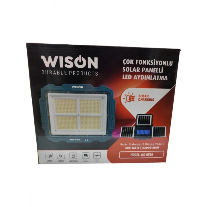 Wıson Ws-5585 Çok Fonksiyonlu 3 Solar Panelli 400w Spot Aydınlatma