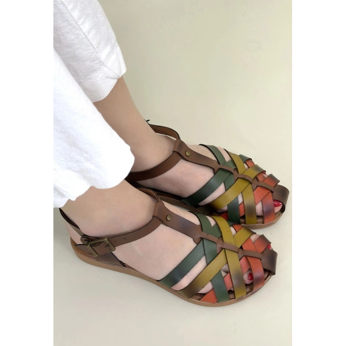 Woji Taba Hakiki Deri Kemerli Sandalet