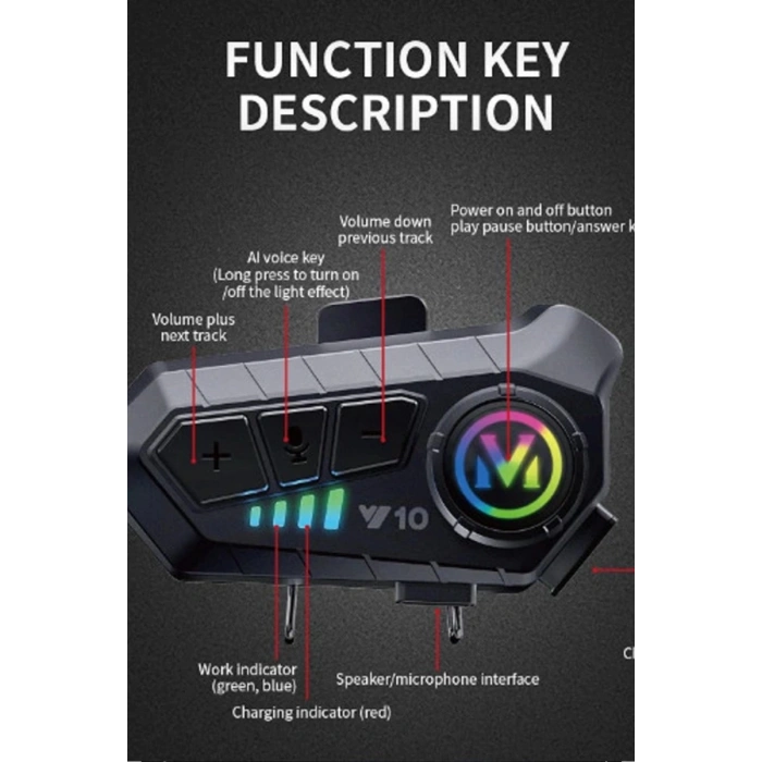 Y10 Kask Kulaklık Bluetooth Motosiklet Kulaklık 5,3 Bluetooth Intercom Motorsiklet Kulaklık