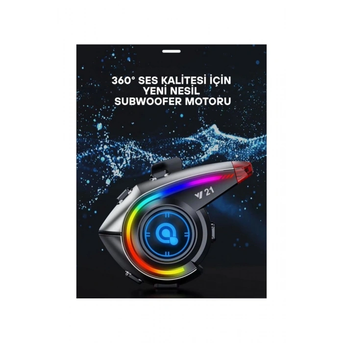 Y21 Rgb Işık Efektli Intercom Bluetooth Motosiklet Kask Kulaklığı Intercom Kulaklık