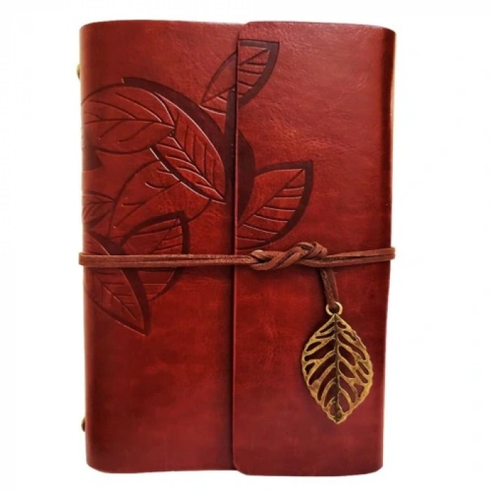 HERŞEYTREND Yaprak Desenli Kahverengi Deri Defter
