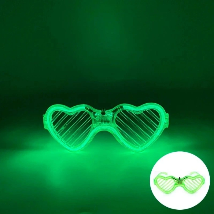 Yeşil Led Işıklı Kalp Gözlük – 3 Modlu Parti  Glow Gözlüğü
