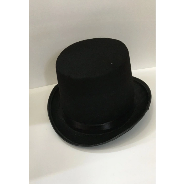 Yetişkinler İçin Siyah Renk Ringmaster Sihirbaz Şapkası Fötr Şapka 15 Cm