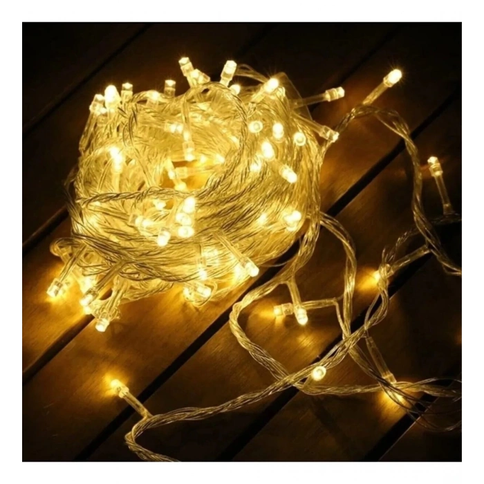 Yılbaşı Aydınlatması 100 Led Perde Hortum Sıcak Beyaz Işık - 10 Metre Dekoratif Şeffaf Kablolu Süs