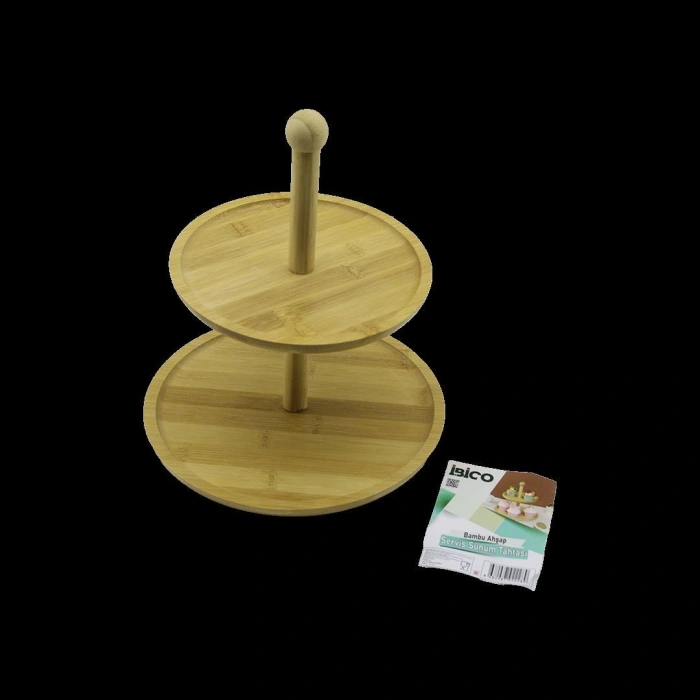 Yuvarlak 2 Katlı Ahşap Bambu Servis Sunumluğu 20/25 cm