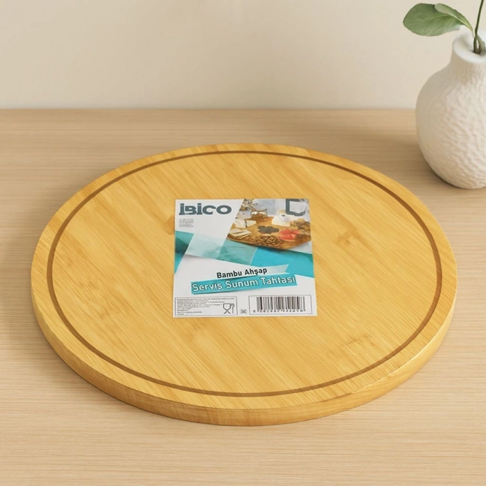 Yuvarlak 29.7 cm Bambu Döner Sunum Tepsisi (360°)