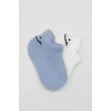 LitaeTrend 2li Sneakers Smile Penye Çorap Bs20106 Mavi Ekru