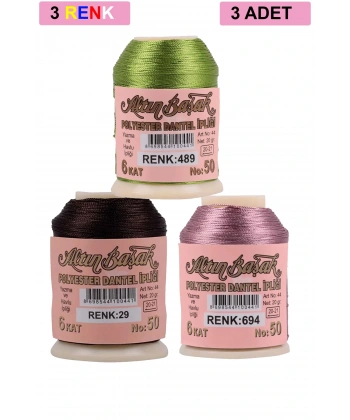 LitaeTrend 3 Adet Altınbaşak Oya ve Dantel İpi 20 gr - Royaleks - No: 029 - 694 - 489