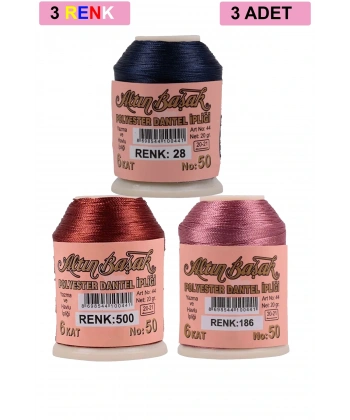 LitaeTrend 3 Adet Altınbaşak Oya ve Dantel İpi 20 gr - Royaleks - No: 500 - 186 - 028