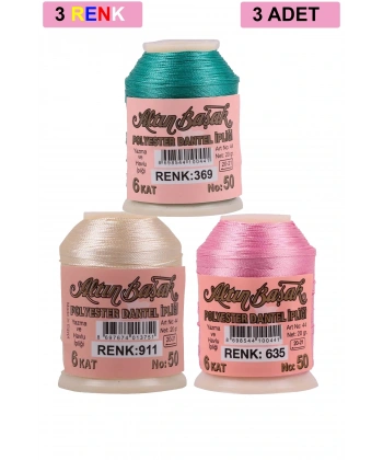 LitaeTrend 3 Adet Altınbaşak Oya ve Dantel İpi 20 gr - Royaleks - No: 911 - 635 - 369