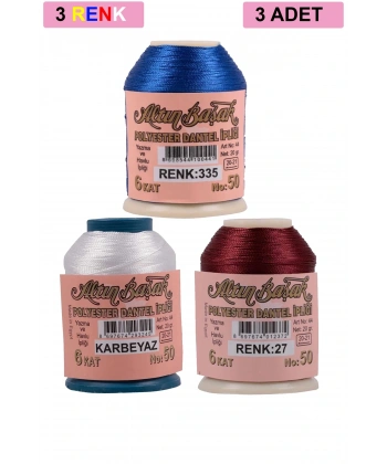 LitaeTrend 3 Adet Altınbaşak Oya ve Dantel İpi 20 gr - Royaleks - No: K.BEYAZ - 027 - 335