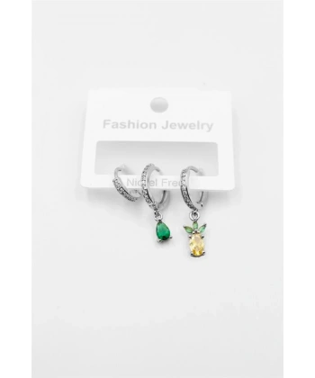 LitaeTrend 3lü Ananas Küpe - Gümüş