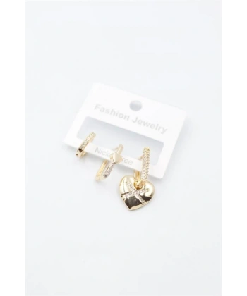 LitaeTrend 3lü Kalp Küpe - Altın