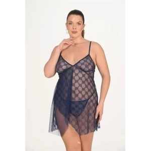 Arias Closet Büyük Beden Lacivert Gecelik 3046