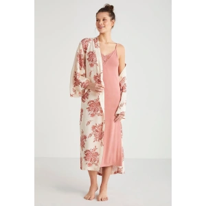 Catherines %100 Viskon Çiçek Desen 2li Sabahlık Gecelik Takımı