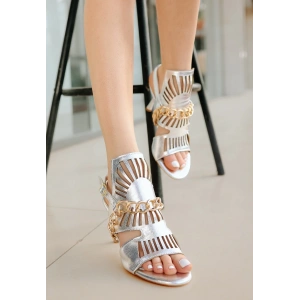 Lidya Gümüş Cilt Topuklu Ayakkabı