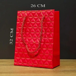 Litae Trend  Büyük Boy Kırmızı Gold Desenli Hediye Çantası