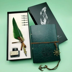 Litae Trend  Deri Defter ve Tüylü Mürekkepli Kalem Seti