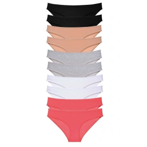 LitaeTrend 10 adet Süper Eko Set Likralı Kadın Slip Külot Siyah Ten Gri Beyaz Fuşya