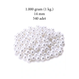 LitaeTrend 1.000 gram (1 kg.) 14mm Beyaz Renk Plastik İnci Boncuk Çanta ve Takı Yapım Boncuğu (~540 adet)