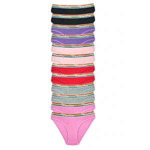 LitaeTrend 12 Adet Beli Renkli Lastik Pamuklu Kadın Slip Tutku Külot